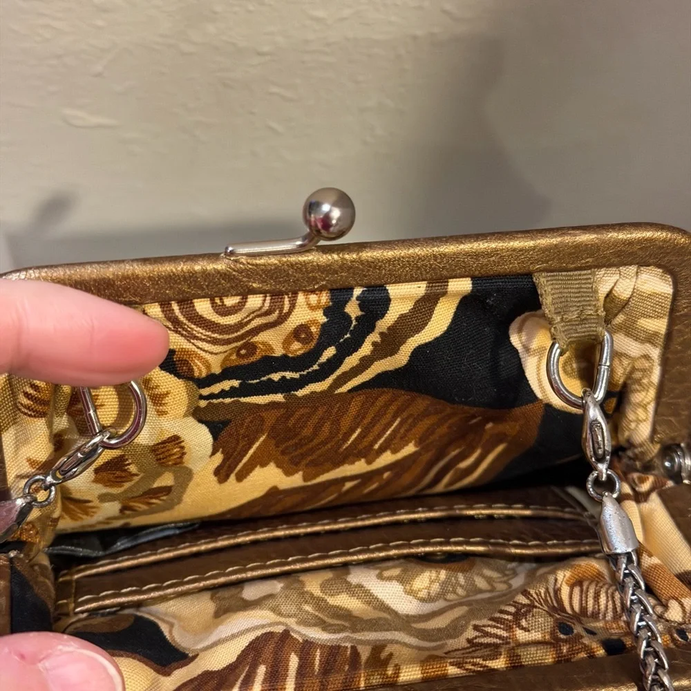 Brighton Bronze Leather Rose Embossed Clutch/Shoulder w kiss lock - Picture 2 of 7